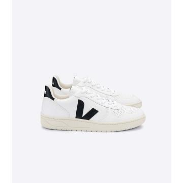 Veja V-10 LEATHER Joggesko Dame White/Black | NO 663MQZ